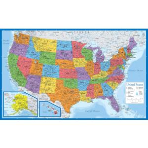 Palace Learning Laminated USA Map - 18" x 29" - Wall Chart Map of The United States of America - Made in The USA - Updated (Laminated, 18" x 29") (Blue)