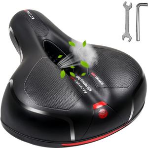 MSDADA Comfortable Bike Seat Cushion - Wide Bicycle Seat Comfort for Men Women with Dual Shock Absorption - Memory Foam Padding, Waterproof Bike Saddle for Stationary, Exercise, Mountain, Road Bikes (Red)