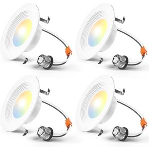 Amico 4 Pack 4 inch 5CCT LED Recessed Lighting, Dimmable, 8.5W=60W, 650LM, 2700K/3000K/4000K/5000K/6000K Selectable, Retrofit Can Lights with Baffle Trim, IC Rated - ETL & FCC, White