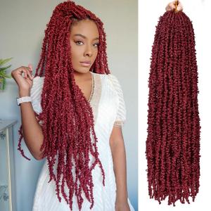 ZRQ 6 Packs Butterfly Locs 30 Inch Burgundy Distressed Locs Crochet Hair Pre-looped Soft Locs Crochet Braids Long Goddess Locs Synthetic Hair Extensions For Women BUG#