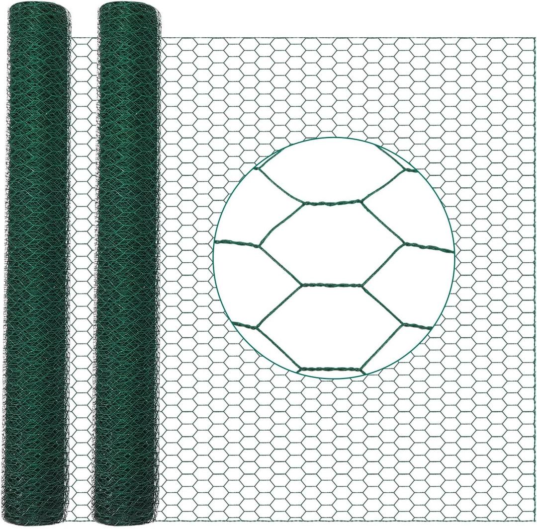 GlikCeil 36 in x 200 ft Chicken Wire Fencing Metal Floral Chicken Wire Mesh for Crafts Poultry Garden, 1 Inch Hexagonal Galvanized Hardware Netting for Poultry Coop Barrier Rabbit Cage (Green)