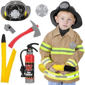 Fireman Costume for Kids 3 4 5, Toddler Dress Up Set with Firefighter Outfit & Fire Extinguisher, Pretend Play Toy for Boys Girls as Birthday Gift Fireman Costume for Kids 3 4 5, Toddler Dress Up Set with Firefighter Outfit & Fire Extinguisher, Pretend Play Toy for Boys Girls as Birthday Gift