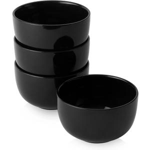 DOWAN 5.8" Deep Soup Bowls & Cereal Bowls - 30 Ounces Large Bowls Set of 4 for Kitchen - Ceramic Bowls for Cereal, Soup, Oatmeal, Salad, Ramen, Noodle, Rice - Dishwasher & Oven Safe (Black)