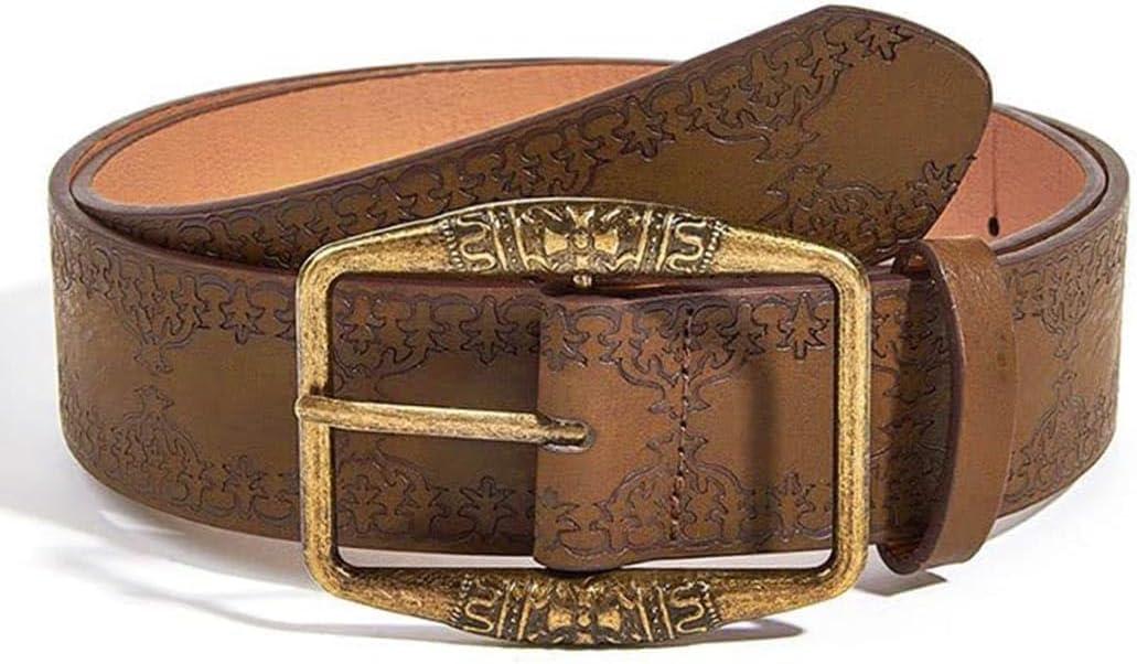 Women Western Belt Vintage Metal Buckle Leather Belts Country Cowboy Cowgirl Belt for Jeans Pant Dress (Fit for Waist Size:33''-39'', Brown)