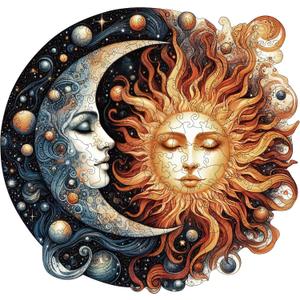 Wooden Puzzles for Adults, Sun and Moon Wood Puzzles 200 Pieces, Irregular Animal Shaped Unique Wooden Jigsaw Puzzles, Creative Ghristmas Gift for Teenagers and Adults