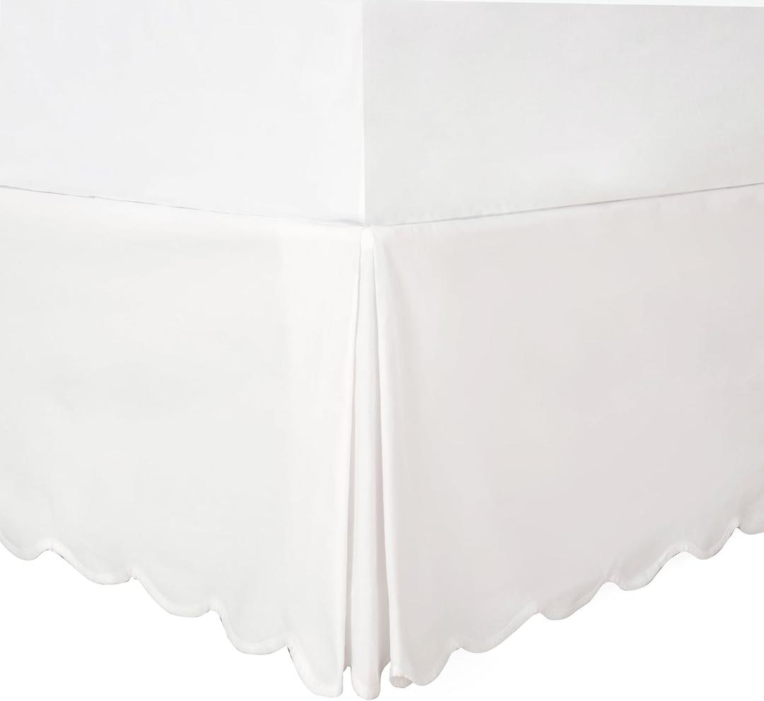 HIG Off-White Chic Full Bed Skirt - Easy Fit Scallop Edge Pleated Bedskirts, 14 Inch Drop Anti-Slip Dust Ruffle, Thick Fabric for Enhanced Privacy, Pre-Washed for Long-Lasting Use(N60022)