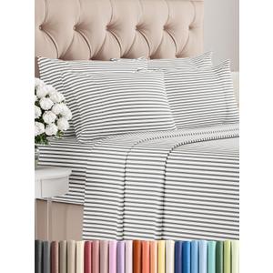 Queen 6 Piece Sheet Set - Comfy Breathable & Cooling - Soft Hotel Luxury Bedding Set with 8-16 Inch Deep Pockets - 1 Flat & 1 Fitted Sheet & 4 Pillowcases - Wrinkle Free & Easy Care - Grey Stripes 2