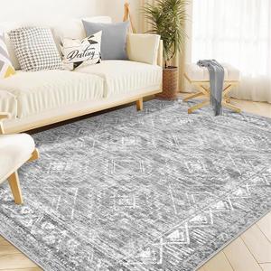 Moroccan Large Area Rug 5x7 - Soft Machine Washable Geometric Boho Distressed Farmhouse Rug Morden Stain Resistant Indoor Floor Carpet for Bedroom Dining Table Nursery Home Office (5 x 7, Grey)