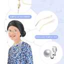 AOTHSO 10 Pcs Kids Old Lady Costume 100 Days of School Costume for Girls Halloween Grandma Dress with Wig Granny Cane for Kid (8-10 Years)