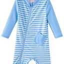 UMELOK Baby Boys Swimsuit Infant Swimwear Full Zip with UPF 50+ Sun Protection Swimsuit Sky Blue Stripe, 12-18 M