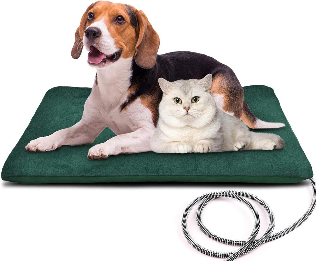 PETNF Outdoor Pet Heating Pads for Dog,Soft Electric Blanket Auto Temperature Control,Heated Mat for Dog House,Whelping Supply for Pregnant New Born Stray Feral Cat Puppy,Safe (L: 27.6'' x 15.7'', Green)