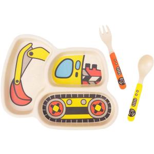 Kids Plates - 3-Piece Bamboo Toddler Plates Dinnerware Set - Divided Plate, Baby Spoon & Fork - Teaches Portion Control (1excavator), Set Of 2 Kids Plates - 3-Piece Bamboo Toddler Plates Dinnerware Set - Divided Plate, Baby Spoon & Fork - Teaches Portion Control (1excavator), Set Of 2