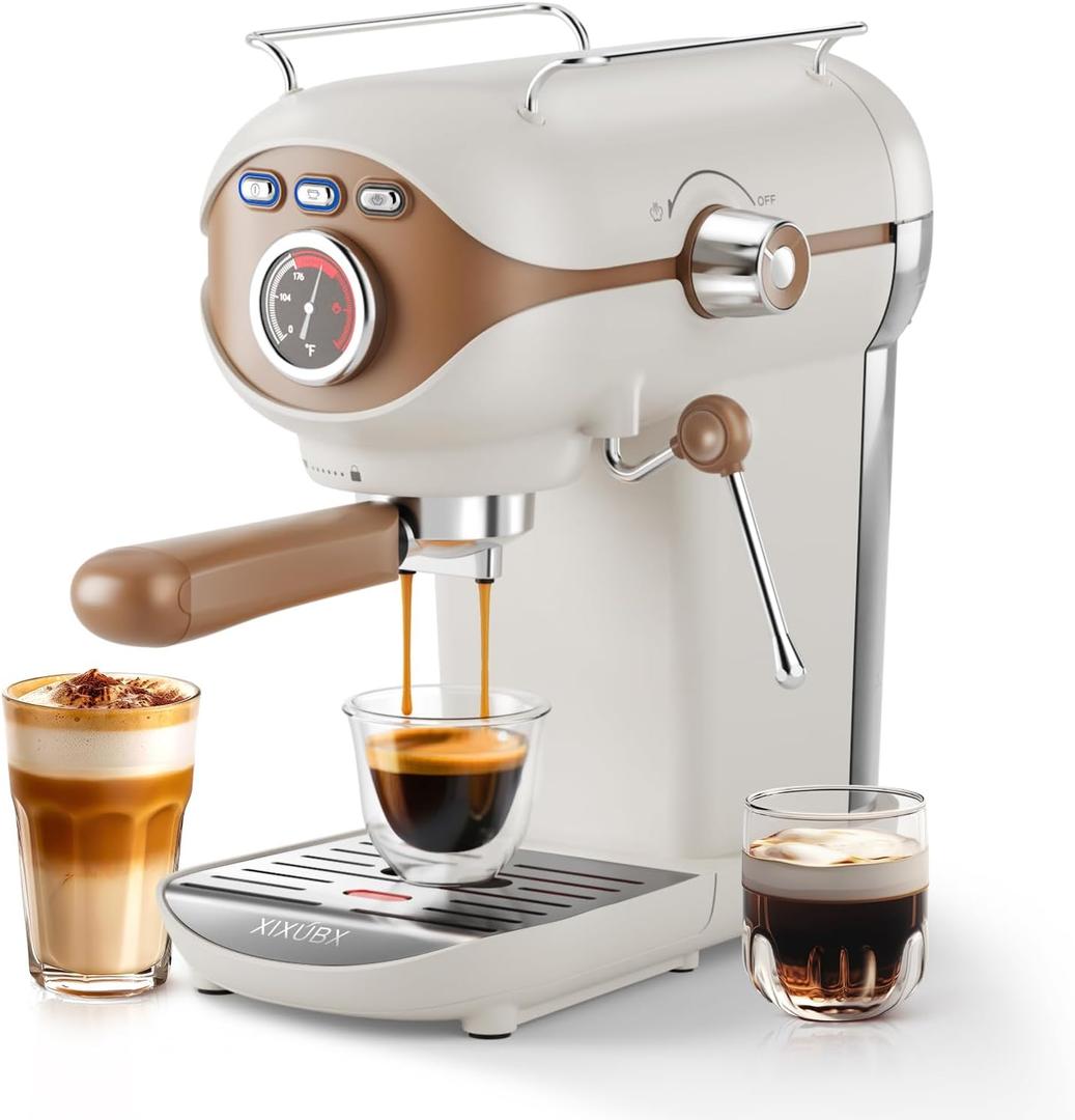 Espresso Machine, 20 BAR Pump Temperature Control, Compact Espresso Maker with Steam Milk Frother, Professional Coffee Makers for Home, Cappuccino, Latte, Gifts for Coffee Lover, White