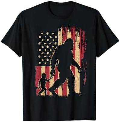 American Flag Bigfoot Dad Fathers Day Sasquatch Fathers Day T-Shirt M