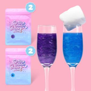 Cotton Candy Glitter Drink Bombs, 4 pc Purple Glitter Grape Flavor & Blue Glitter Blueberry Flavor, Edible Glitter for Drinks Cocktails Sparkling Beverages, Birthday Party Decoration Wedding Supplies (EXP 12/11/26)