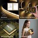 PAUTIX COB LED Strip Lights with RF Remote,UL Listed Dotless LED Lights Dimmable 3000K Warm White,Super Bright 16.4ft Flexible 24V LED Tape Light,for Kitchen Cabinets,Bed,Office,Stairs Indoor Lighting