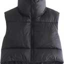 Womens Winter Warm Padded Crop Vest Lightweight Sleeveless Puffer Vest (Brown, XL)