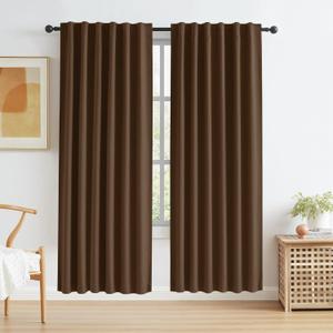 KEQIAOSUOCAI Full Blackout Curtains Faux Linen Poyester Fabric Back Tab Rod Pocket Hook Belt Style Noise Reducing Thermal Insulated Drapes 2 Panels 50 by 72 Inches Long Dark Brown