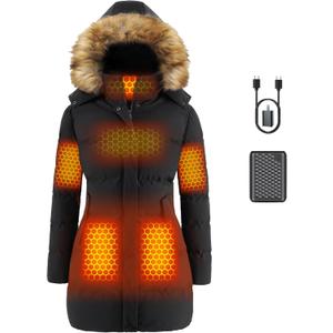 Genovega Graphene Women Heated Jacket 12V Fast Charge 18400mAh Large Capacity (Black, L)