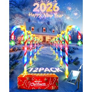 Anordsem Solar Christmas Decorations Outdoor: 21" Candy Cane Lights with Star 12 Pack - Waterproof LED 8 Colorful Lighting Models for Yard Pathway Xmas Decor - 2026 New Year Gifts for Homeowners