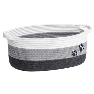 Dog Toy Basket Gift Basket Empty, Woven Storage Baskets for Towels, Cute Dog Storage Bins with Handles, Small Cotton Rope Baskets for Shelf, 13.6"x 10" x 6", Mixed-Gray (Grey)