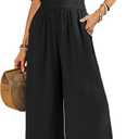 LOOKBOHO Womens Jumpsuits Short Sleeve V Neck Dressy Casual Wide Leg Pants Romper 2026 Summer One Piece Outfits (Medium, Black)