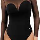Popilush Long Sleeve Body Suits Womens Tummy Control Mesh Shapewear Corset Bodysuit Sheer Going Out Tops Fall Outfits (Large, Black)