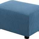 H.VERSAILTEX Ottoman Cover Slipcover Rectangle Fit Length 29'-34' Footrest Sofa Slipcovers Stool Cover Footstool Protector Covers Feature Stretch Soft Jacquard Fabric Removable Washable - Dusty Blue