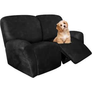 molasofa Loveseat Recliner Slipcover - 6 Pieces Stretch Leather Like Recliner Sofa Cover for 2 Seat Dual Reclining Loveseat Couch, Furniture Protector with Elastic Bottom (Charcoal Grey)