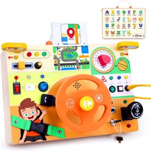 Busy Board,Montessori Toys for 1+ Year Old Boys & Girls,Travel Activities for Toddlers,Sensory Toy for Kids with Autism,Perfect Christmas Birthday Gift Ideal (Busy Board v6)
