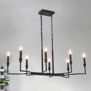 8-Light Black Chandelier, Dining Room Light Fixtures Over Table, Metal Candle Rectangular Modern Farmhouse Chandelier Light Fixture Retro Kitchen Island Lighting Living Room Entryway Foyer 37in