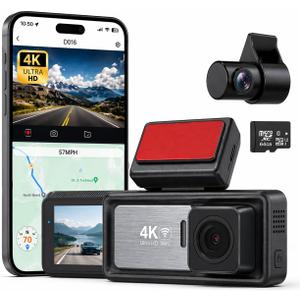 Pentro 4K Dual Dash Cam Front and Rear UHD 2160P & 1080P Car Camera with WiFi 64GB SD Card Included Night Vision, G-Sensor, Parking Mode & Loop Recording 170 Wide Angle
