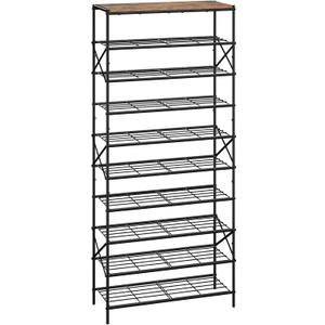 IBUYKE 10 Tier Shoe Rack, Large Capacity Shoe Storage Organizer for 40 Pairs of Shoes, Metal Shoe Storage Rack with Shelf for Entryway Hallway Closet Garage, Rustic Brown and Black TXJ010H