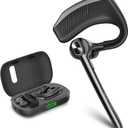 Bluetooth Headset Wireless Earpiece Microphone 180H Playtime 1000mAh Wireless Charging Case Handsfree Single Ear Headset LED Display for iPhone Android Cellphones PC Computer Trucker Drivers Work Game