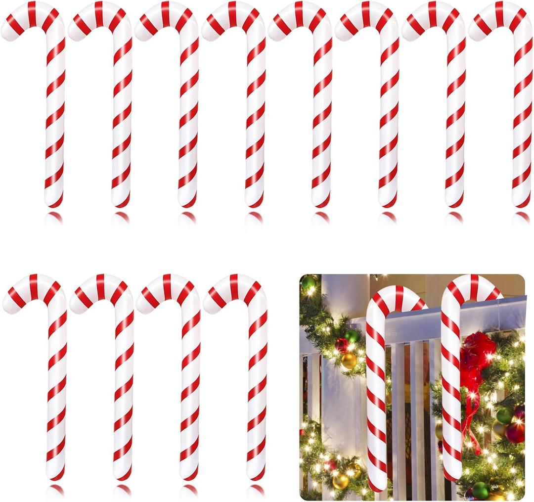 12 Pcs Inflatable Candy Canes for Christmas Decorations, Large Candy Sticks with Red and White Stripes,Candy Canes Balloons for Xmas Indoor Outdoor Holiday Yard Decor, Gifts, Party Favors (35 Inch)
