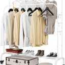 Garment Rack with Wheels Clothing Rack for Hanging Clothes Multi-functional Bedroom Clothes RackWhite+Double Rods