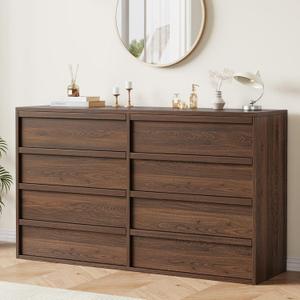 Garvee 8 Drawer Dresser for Bedroom, 54" Wide Modern Dressers & Chest of Drawers with Large Storage, Wooden Dresser Organizer Closet for Living Room, Entryway, Nursery, Walnut, 15.9"D x 54"W x 32"H
