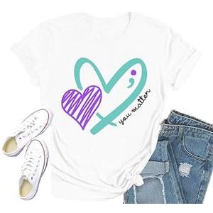 Qskall Womens Suicide Awareness Shirt Suicide Prevention T-Shirts Blue and Purple Hearts Tee Mental Health Matters Tops, XL