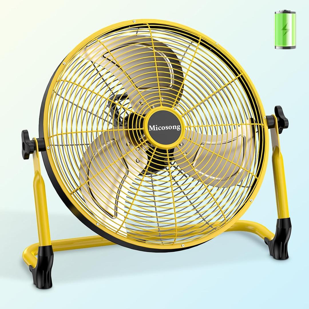 18'' Portable Battery Operated Fan, Cordless Camping Floor Fan Outdoor, Long Lasting Rechargeable Battery Powered Fan, 360 Tilt, USB Output, Wireless, for Home Gazebo Greenhouse Outside Gym