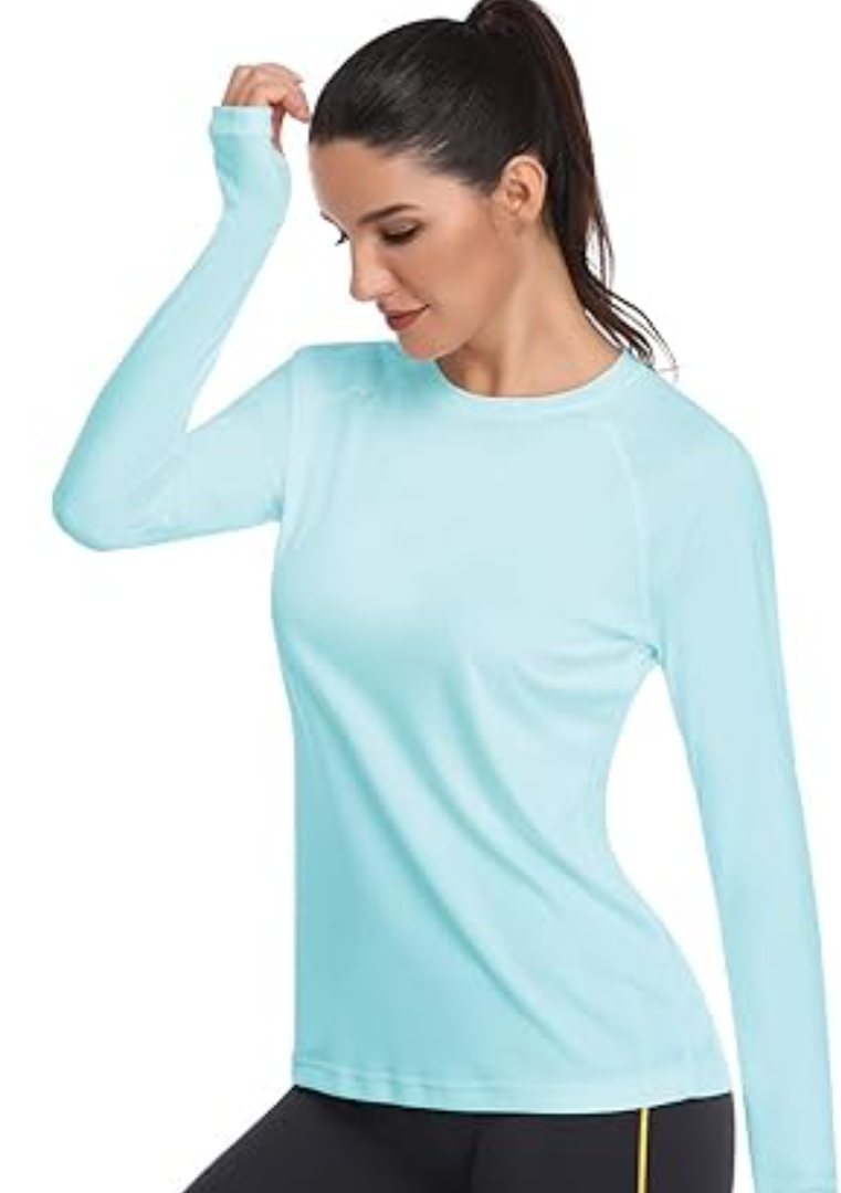 Womens Long Sleeve Sun Shirt Lightweight Uv Blocking Rash Guard Sunscreen Top SPF Protection Upf50+ Clothing with Thumb Hole, Size XL
