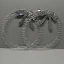 2 Pcs Christmas Photo Holder Display 17" Metal Wreath Xmas Card Holder Display Wall Hanging Decoration with Bow Wire Loop for Greeting Card Picture Insert Holiday Wall Decor(Silver)