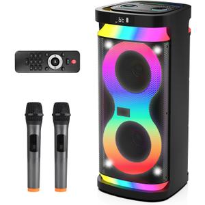 Karaoke Machine for Adults with 2 Wireless Microphones, Portable Bluetooth Karaoke Speaker for Outdoor, Big Party PA System with Disco Lights for Gatherings, The Best Gifts for Family