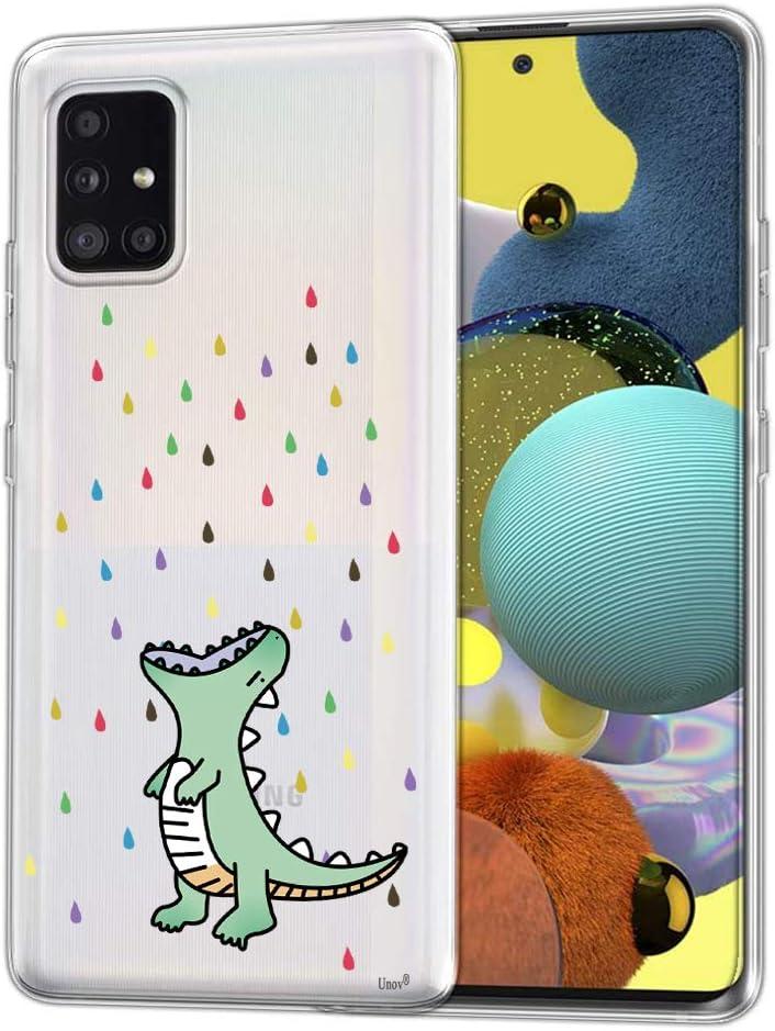 Unov Case Compatible with Galaxy A51 5G Clear with Design Soft TPU Shock Absorption Slim Embossed Pattern Protective Back Cover for Galaxy A51 5G 6.5inch (Rainbow Dinosaur)