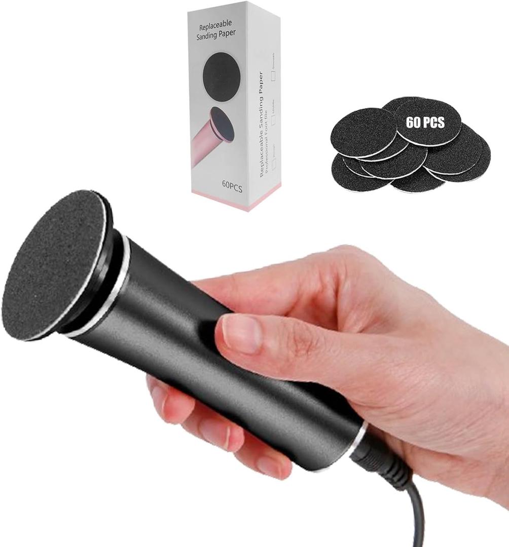 Electric Foot File Callus Remover Professional Foot File Pedicure Tools Adjustable Speed 60pcs Replacement Sandpaper disc Easy to Remove Cutin Dead Skin calluses(Black 60pcs) (60 Count (Pack of 1))