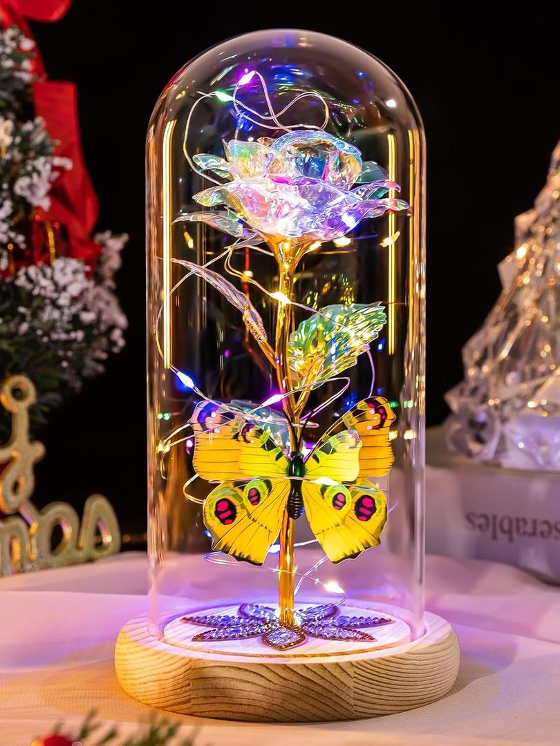 Gifts for Women Mom Birthday Gifts, Galaxy Glass Rose Forever Preserved Flowers for Delivery Prime Light Up Rose in Glass Dome with Butterfly Valentines day Rose Gifts for Her Wife Daughter Girlfriend