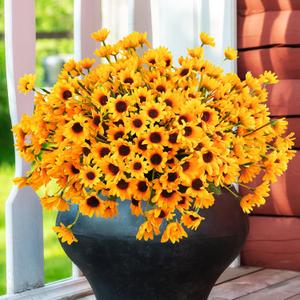24PCS Silk Sunflowers Artificial Flowers Bulk, Fake Sunflowers with 24 Small Daisy Mums Flowers for Outdoors Home Office Centerpiece Window Porch Hanging Planter Fall Dcor (Yellow)