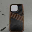 TENDLIN Compatible with iPhone 14 Pro Case Wood Grain with Carbon Fiber Texture Design Leather Hybrid Slim Case (Three Stripe)