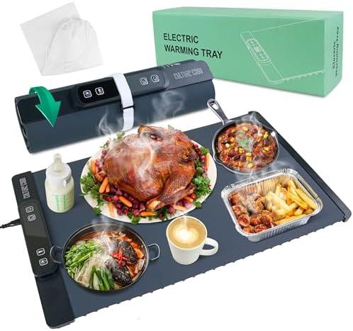 Food Warming Mat – Fast Full-Surface Heating Pad, Hot Plates with 5 Temperature Settings & 4H Timer, Portable Food Warmer & Versatile Roll-Up Silicone Mat - Electric Warming Tray for Parties Buffets