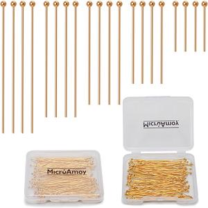 100pcs 18K Gold Filled Ball Pins Non Tarnish Craft Earring Bracelet Jewelry Making Accessories Supplies (50mm (1.96in), Gold-Ball Pin)