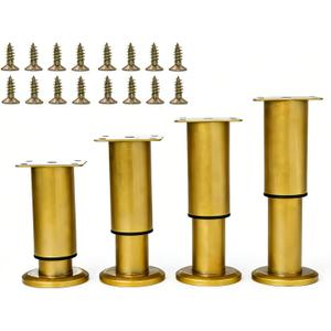 4PCS Adjustable 4.7-7.08 Inch Metal Furniture Legs Brass Furniture Replacement Foot Legs for Kitchen Cabinet Sofa Bed Desk Table Feet Support(Brass)